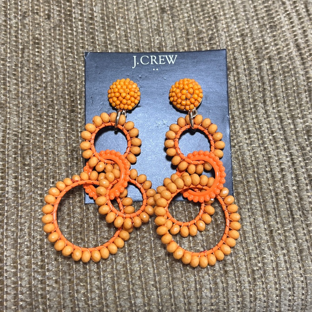 J. Crew Orange Faceted and Seed Beaded Four Hoop Dangle Earrings